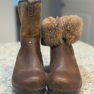 Dansko Stormy Brown Leather & Suede Shearling-Lined Roll Down Ankle Boots Sz 38